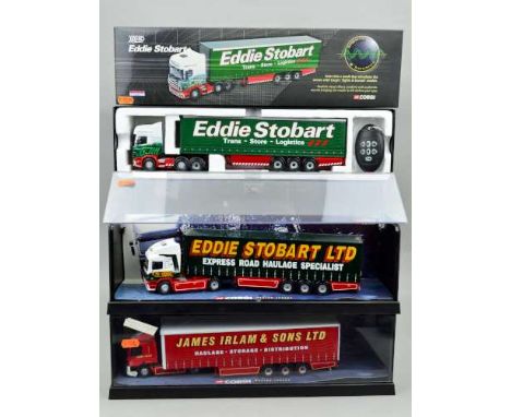 A BOXED CORGI CLASSICS SCANIA TOPLINE AND CURTAINSIDE TRAILER EDDIE STOBART SIGHT AND SOUND MODEL, No.CC12936, not tested, Li