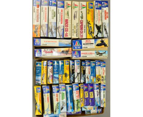 A COLLECTION OF ITALERI MODEL AIRCRAFT KITS, in two boxes containing approximately 42 kits, scale mainly 1:72, contents large