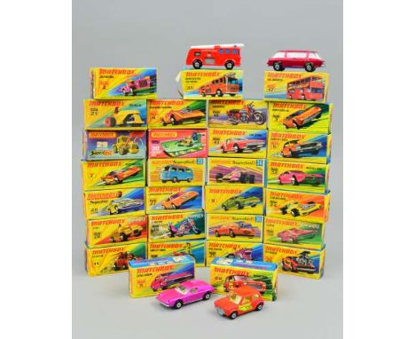 A QUANTITY OF BOXED MATCHBOX SUPERFAST DIECAST VEHICLES, to include Lotus Europa, No.5 and Racing Mini, No.29, all models in 