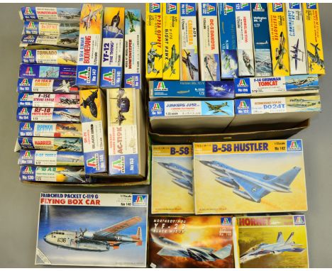 A COLLECTION OF ITALERI MODEL AIRCRAFT KITS, in two boxes containing approximately 36 kits, scale mainly 1:72, contents large