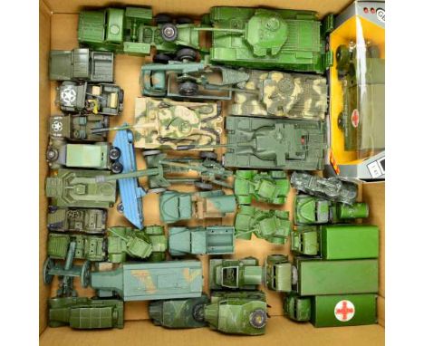 A QUANTITY OF UNBOXED AND ASSORTED PLAYWORN DIECAST MILITARY VEHICLES, Dinky, Corgi and Britains to include Dinky Reconnaissa