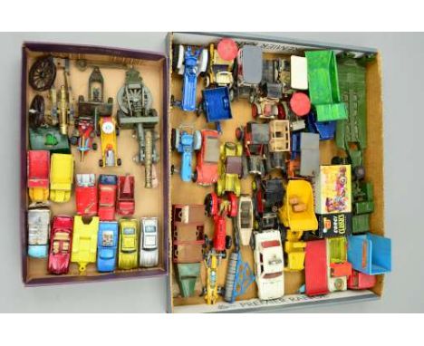 A QUANTITY OF UNBOXED AND ASSORTED PLAYWORN DIECAST VEHICLES, to include Dinky Supertoys Thornycroft Might Antar Tank Transpo