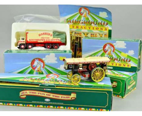 A COLLECTION OF CORGI CLASSICS FAIRGROUND ATTRACTION RANGE VEHICLES, Land Rover and trailer, No.CC07401, Foden S21 8 wheel lo