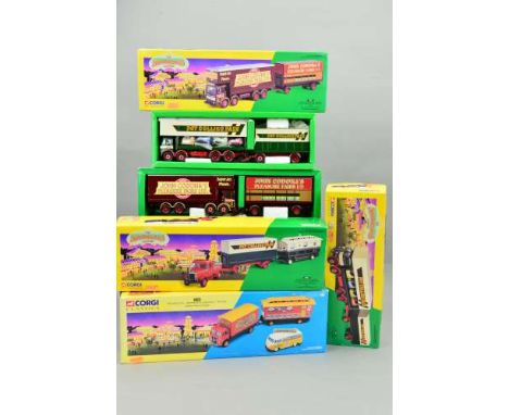 FOUR BOXED CORGI CLASSICS SHOWMANS RANGE MODELS, all missing cardboard construction kits but otherwise appear complete, E.R.F