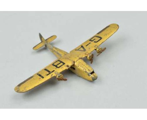 AN EARLY WARTIME DINKY TOYS ARMSTRONG-WHITWORTH ATALANTA IMPERIAL AIRWAYS LINER, No.60a, version in gold with G-ABTI marking 