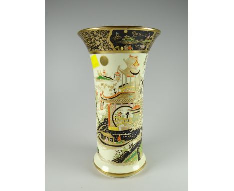 A Carltonware lustre vase of flared form decorated with an Oriental Satsuma-style scene