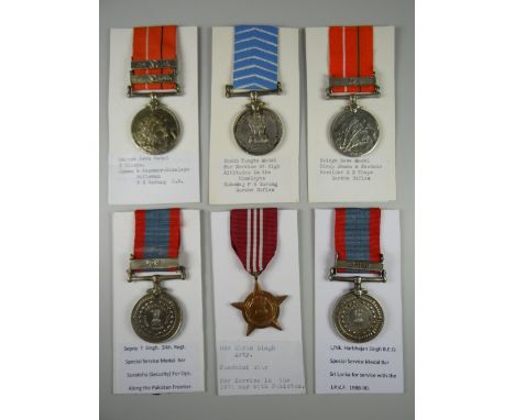 GROUP OF SIX INDIAN ARMY POST INDEPENDENCE MEDALS for multiple recipients to include The Sainya Seva medal, Paschimi Star, Sp