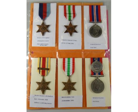 WWII PERIOD MEDALS comprising two trios awarded to C M Brighton Grenadier Guards & Private W C Herbert Staffordshire Regiment