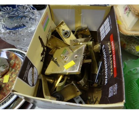 A collection of various brass door & light fittings