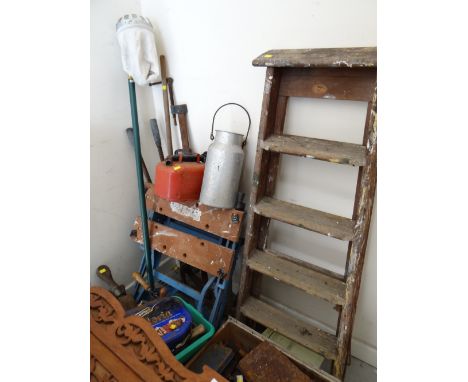 Parcel of vintage tools, workmate stepladder etc (outside)