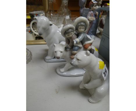 Three Lladro polar bear figures