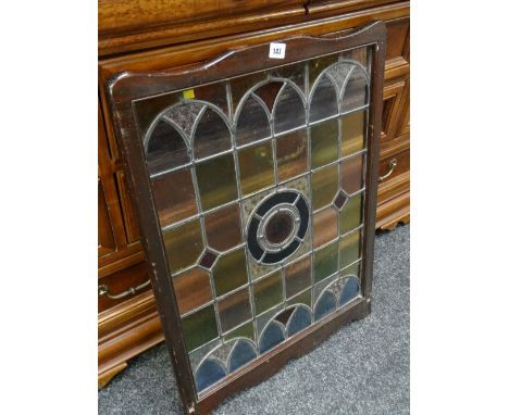 A leaded & coloured glass firescreen