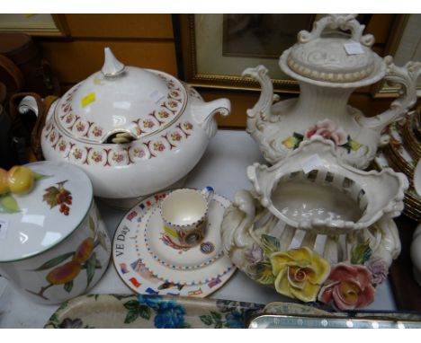 Selection of various pottery including Royal Worcester 'Evesham' storage jar, Capodimonte vases, Royal commemorative ware etc