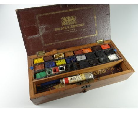 A vintage Windsor & Newton mahogany paint box