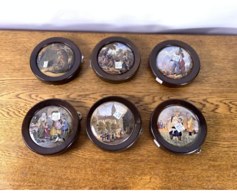A GROUP OF SIX 19TH CENTURY CERAMIC POT LIDS (6)