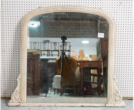 A VICTORIAN WHITE PAINTED ARCH TOP OVERMANTEL MIRROR128cm wide; 107cm high