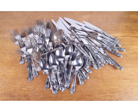 SILVER PLATED WARES COMPRISING A QUANTITY OF MODERN KINGS PATTERN FLATWARE (QTY)