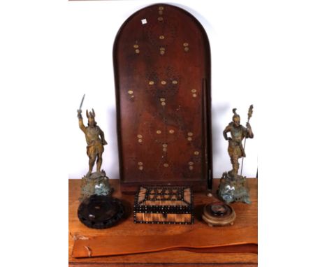 COLLECTABLES INCLUDING AN EARLY 20TH CENTURY QUILL BOX (QTY)19cm wide; 8cm high, a bagatelle gaming board, a spelter figure, 