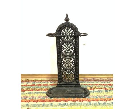 A VICTORIAN BLACK PAINTED CAST IRON STICK STAND40cm wide; 79cm high