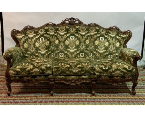 A VICTORIAN STYLE WALNUT THREE PIECE SUITE (3)Comprising a three seat sofa 200cm wide; 105 and two armchairs 90cm wide; 96cm 