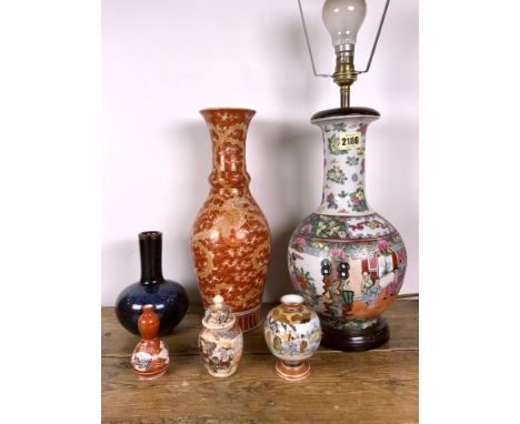 A GROUP OF SIX ASIAN VASES (6)One later converted into a table lamp, the tallest 35cm high