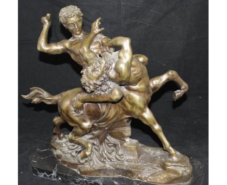 AFTER ANTOINE LOUIS BARYE (1796 - 1875) "Theseus combatting the Centaur Bianos", a modern bronze study on marble base