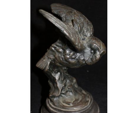 AFTER MILO "Owl upon a rock", a modern patinated bronze study bearing plaque inscribed "Bronze Garanti Paris JB Deposé", rais