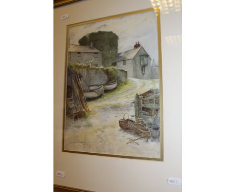 NESTA WARREN "The old fishing village", watercolour, signed lower left, together with H. CONBEN AFTER J. CONSTABLE "Dedham Mi