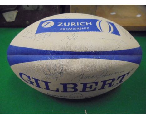 A Gilbert signed rugby ball (possibly Bath) and a pair of vintage gents brown leather shoes, together with a collection of Mi