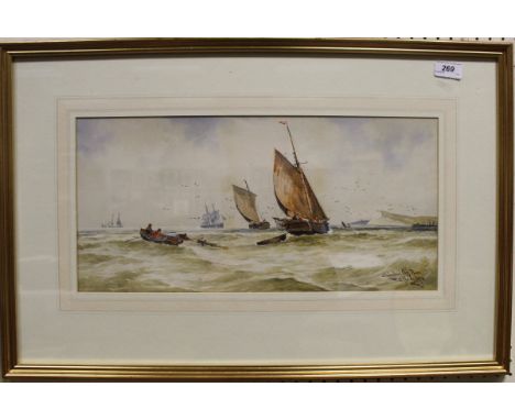 THOMAS BUSH HARDY "Shakespeare's Cliff, Dover" fishing vessels at sea watercolour signed, dated 1894 and titled lower right  