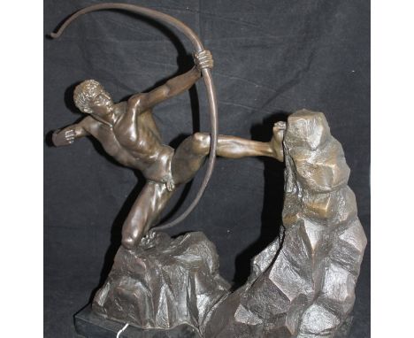 AFTER ANTOINE BOURDELLE "Archer on rocks taking aim", a modern bronze study bearing stamp "Bronze Garanti Paris JB Deposé" an