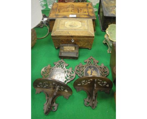 A Killarney yew wood box, the top decorated with a country house, the interior with a watercolour study of eggs in a basket, 