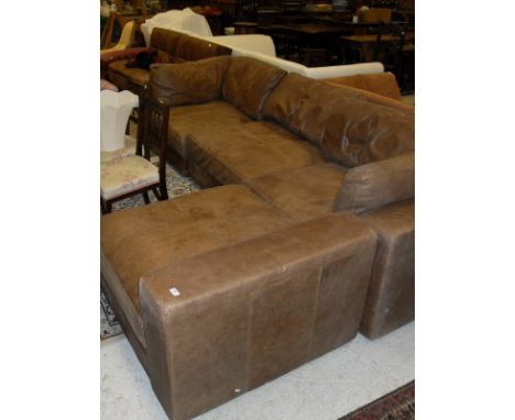 A large brown leather corner sofa of four components   CONDITION REPORTS  Unknown if it is John Lewis - only has five back cu