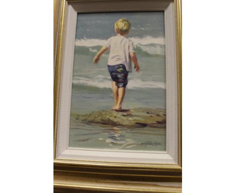NICHOLAS ST JOHN ROSSE "Boy playing in sand", oil on board, signed lower right