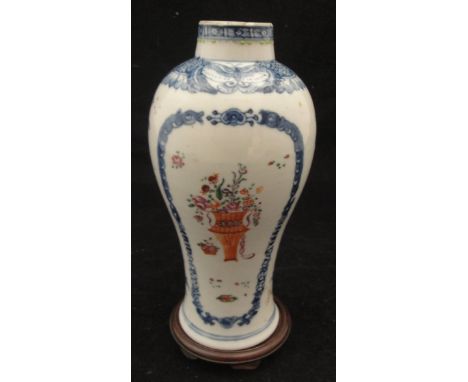 A Chinese blue and white baluster shaped vase polychrome decorated with vases of flowers   CONDITION REPORTS  There is no lid