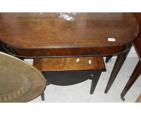 A 19th Century mahogany side table of D-end form raised on square tapering reeded legs together with a 19th Century mahogany 