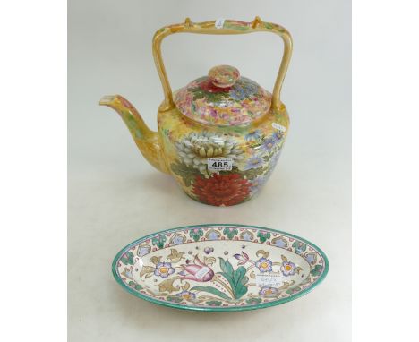 A Charlotte Rhead Bursley Ware bowl together with a large floral teapot (2). 