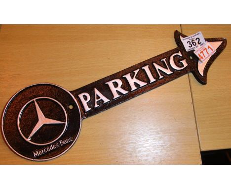 Cast iron Mercedes Benz Parkway arrow, L: 40 cm. P&amp;P Group 1 (£14+VAT for the first lot and £1+VAT for subsequent lots) 