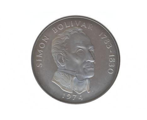 Republic of Panama - Silver 20 Balboas, 1974, depicting the portrait of Simon Bolivar 1783-1830,