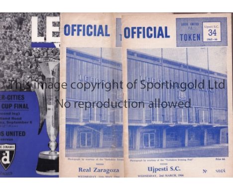 LEEDS UNITED  Twenty two European home programmes, including 2 X 65/66 including Real Zaragoza S-F; 3 X  69/70;  1968 Fairs C