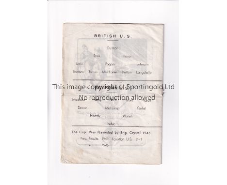 WARTIME FOOTBALL IN EGYPT 1946       Programme for British United Services XI (The Wanderers) v Egyptian United Services XI a