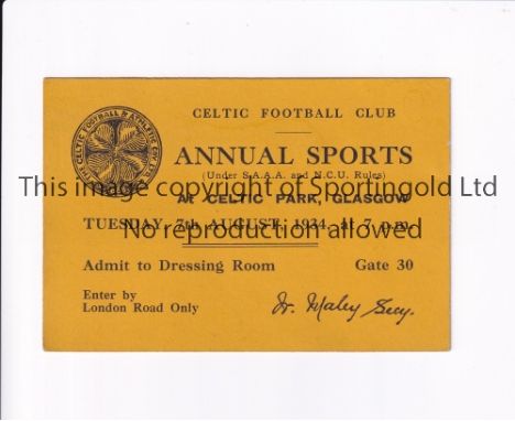 CELTIC      Ticket for the Annual Sports Day at Celtic Park, 7/8/1934.    Good