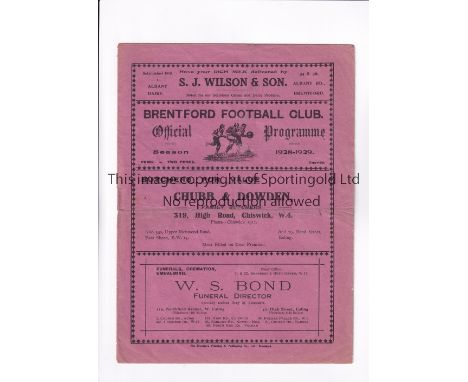 BRENTFORD V BRIGHTON 1928 FA CUP  Programme for the tie at Brentford on 24/11/1928,  horizontal crease and very slightly worn