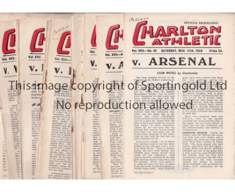 CHARLTON ATHLETIC       Nineteen home programmes for season 1949/50 including 17 League, missing Manchester United, Chelsea, 