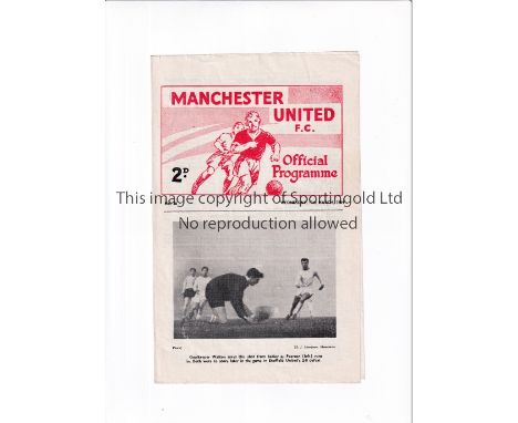 MANCHESTER UNITED        Programme for the home FA Youth Cup tie v Wolves 11/3/1964, slight horizontal crease.     Generally 