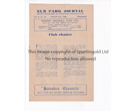 THE ARMY V ROYAL NAVY AT READING F.C. 1948      Programme for the match at Elm Park 24/3/1948, very slightly creased.      Ge