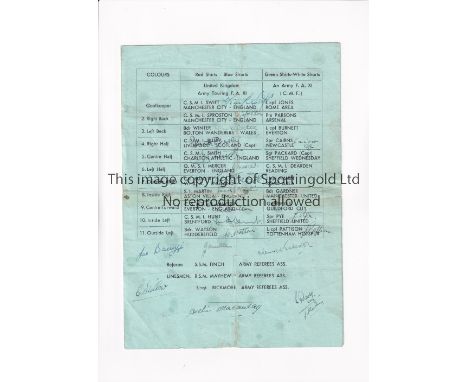 SERVICES FOOTBALL IN ITALY 1945 / AUTOGRAPHS        Programme for United Kingdom Army Touring XI v An Army XI (C.M.F.) 12/5/1