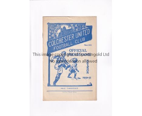 COLCHESTER UNITED 1950-1 / FIRST LEAGUE SEASON        Programme for the home League match v Leyton Orient 31/3/1951.      Goo