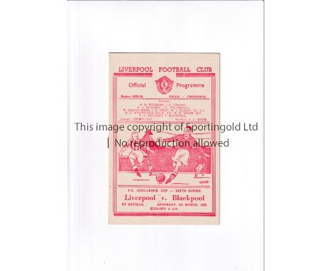 LIVERPOOL V BLACKPOOL 1947 FA CUP     Programme for the tie at Liverpool 4/3/47, team changes and scores entered.     General