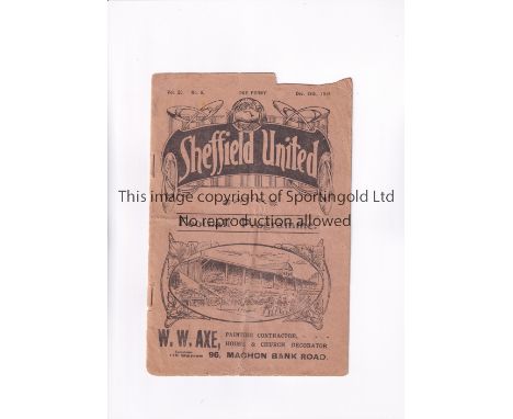 SHEFFIELD UNITED V HUDDERSFIELD TOWN 1915 / WW1 LEAGUE MATCH  Programme for the First team Midland league match at Sheffield 